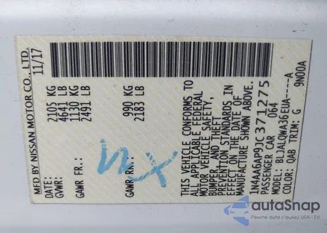 2018 Nissan Maxima 3.5 S z USA, uszkodzony, nr VIN 1N4AA6AP9JC371275